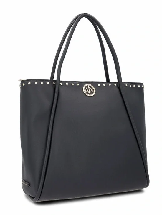 A|X Armani Exchange Black Studded Tote Bag Zip Top Large Shoulder Bag - Picture 1 of 9